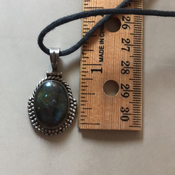 Labradorite set in sterling silver charm on braided cord necklace - Picture 11 of 12